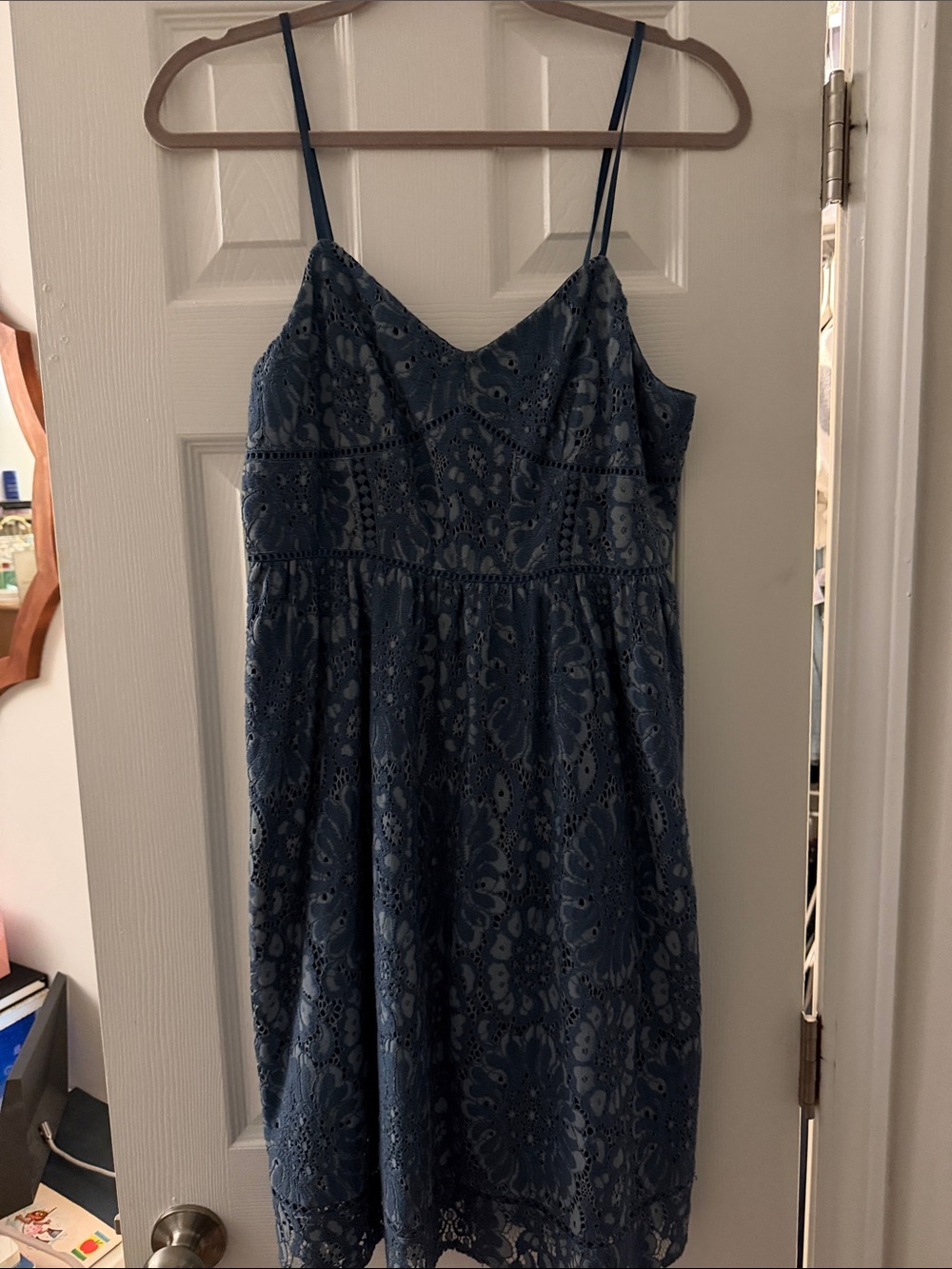 LOFT Blue Lace Midi Dress with Spaghetti Straps